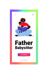 african american father reading book with little son parenting fatherhood concept dad spending time with his kid vertical copy space full length vector illustration
