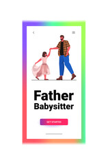 father dancing with dughter ballet lesson parenting fatherhood concept dad spending time with his kid vertical copy space full length vector illustration