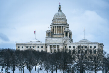 Rhode Island state house Capitol building winter snow