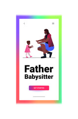 african american father playing with little daughter parenting fatherhood concept dad spending time with his kid vertical copy space full length vector illustration
