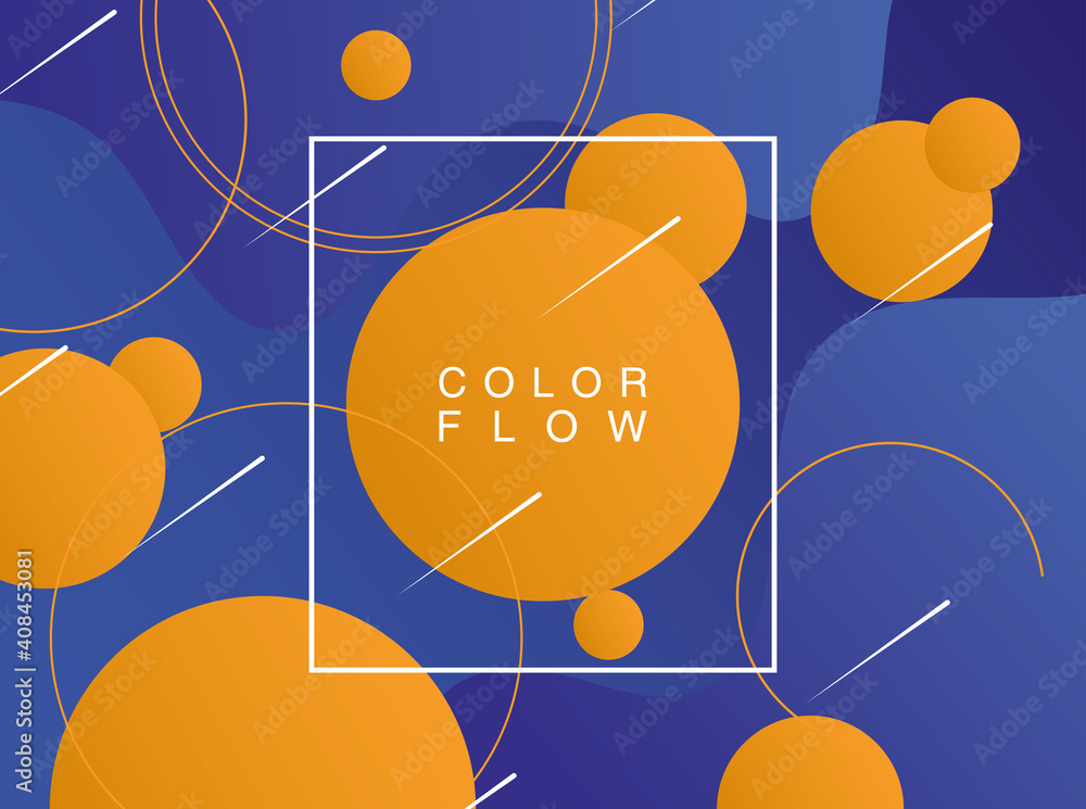 Poster vivid color flow with square frame background template poster