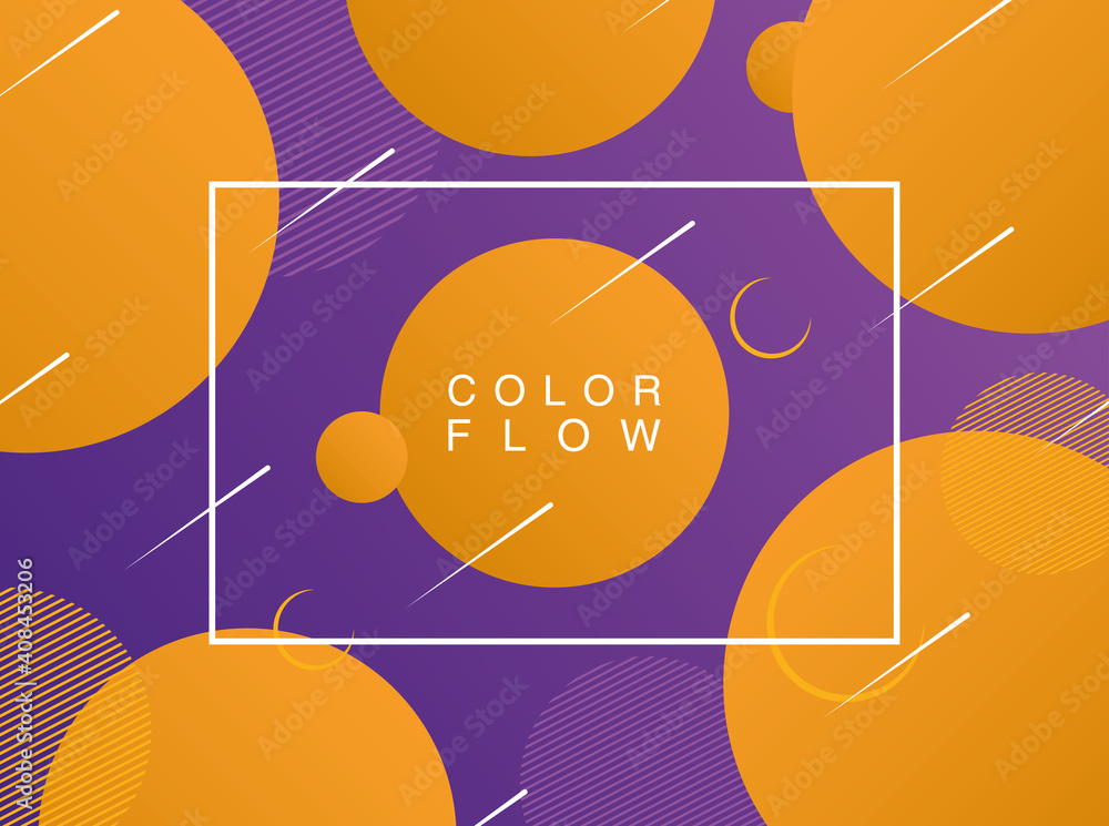 Poster vivid color flow with rectangle frame background poster template