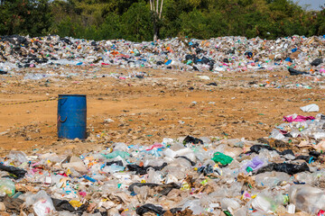 garbage dump pile in trash dump or landfill,truck is dumping the gabage from municipal,garbage dump pile, pollution concept