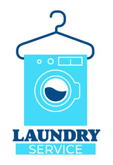 Laundry service, washing clothes in machine vector