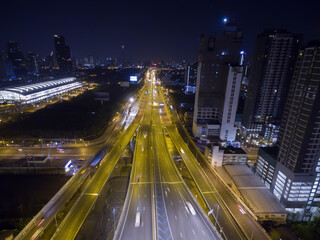 Fototapeta na wymiar Aerial view of expressway at night in bangkok, Thailand