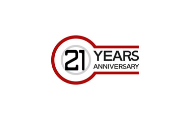 21 years anniversary with circle outline red color isolated on white background for company celebration, greeting card and invitation