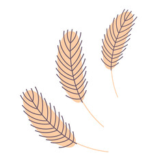  Bird's feather isolated on a white background. Chicken or goose feather. Design for Easter, Christmas, postcards, stickers. Flat vector illustration