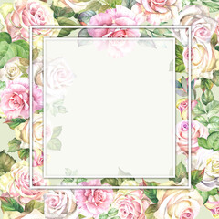 frame with watercolor  roses