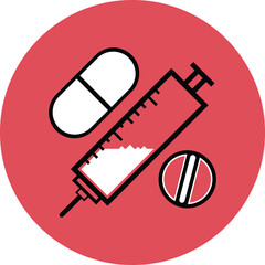 Syringe Icon with capsule and tablet. Medicine Icon.