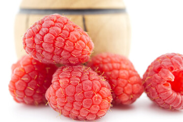 Macro of red ripe raspberry fruits