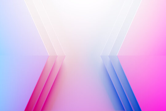 3d illustration of a zig zag  strip of blue and pink colors. Geometric stripes similar to waves. Abstract    glowing crossing lines pattern