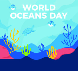 Fototapeta na wymiar World Ocean Day background in flat design