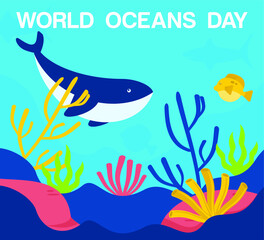 World Oceans Day style banner flat