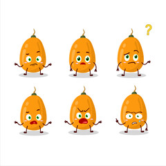 Cartoon character of kumquat with what expression