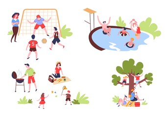 Fototapeta premium Summer outdoor activity and recreation family leisure vector pastime on nature picnic