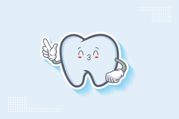 KISS, FLIRTY, SMILING EYE Face Emotion. Forefinger Handgun Gesture. Tooth Cartoon Drawing Mascot Illustration.