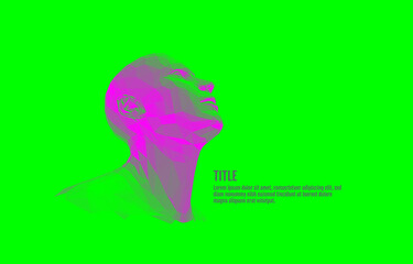 Man looking up. Abstract digital human head. Face side view. Minimalistic design for business presentations, flyers or posters. 3d vector illustration.