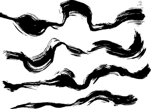 Black Ink Vector Brush Strokes. Vector Illustration. Grunge Freehand Wave Texture.