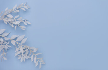 Frame of white branches on a blue background