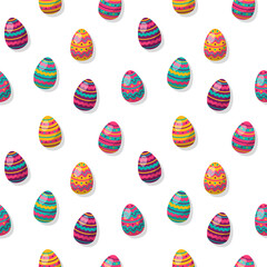Easter Eggs Background. Seamless pattern with colorful eggs in cartoon style. Happy Spring holiday. Vector illustration