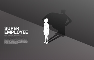 Silhouette of businesswoman and her shadow of superhero.concept of empower potential and human resource management - obrazy, fototapety, plakaty