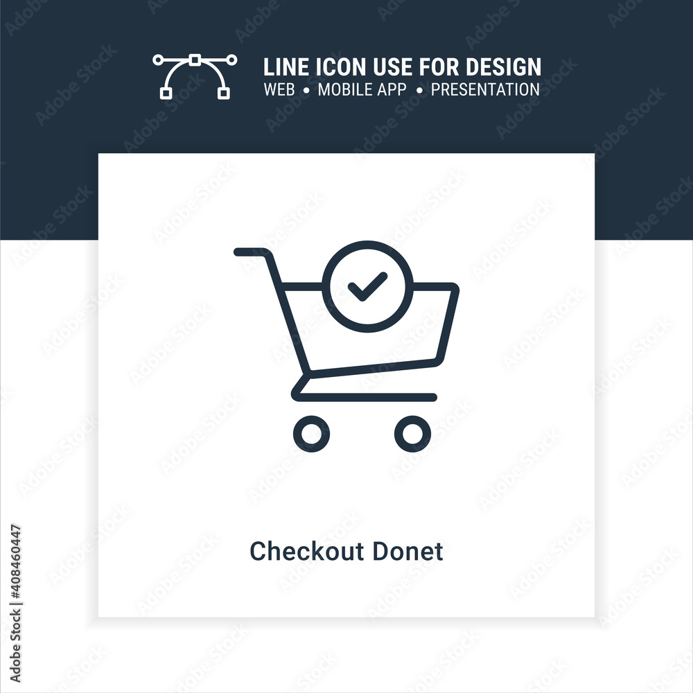 Poster shopping cart transaction complete with checkmark single icon graphic design element vector illustra