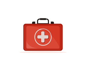 Red first aid bag vector. Medical box template with realistic design style