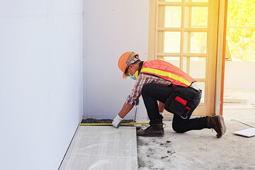 Worker man with safety helmet Construction building industry