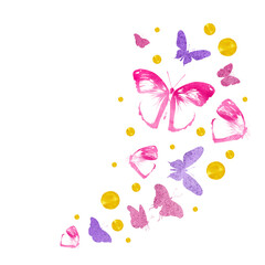 Flock of silhouette butterflies on white