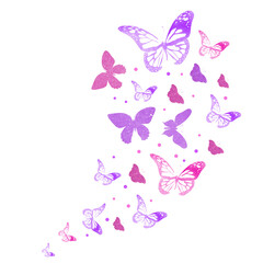 Fototapeta na wymiar Flock of silhouette butterflies on white