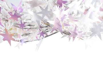 Star tinsel for Christmas decoration with white copy space.