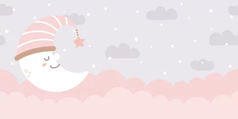  Seamless clouds, stars, and crescent background in pale pastel colors. For nursery room wallpaper, decoration, web banners, headers, etc. © Torico