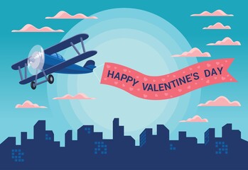 a plane floating with ribbon in the sky to celebrate Valentine's Day