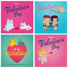 a collection of graphic ornaments and illustrations like cupid, car and a couple to welcome Valentine's Day
