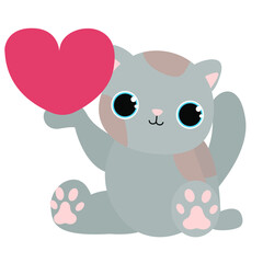 Obraz premium Cute cat holds the heart. Animal avatar icon. Love Valentine's day.