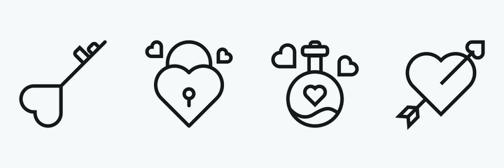 Editable Set Of Valentine Icon Line Art Icon Using For Presentation, Website And Application