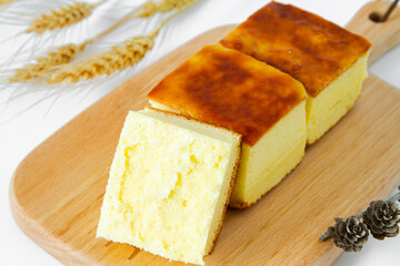 Sponge cheese cake close up.