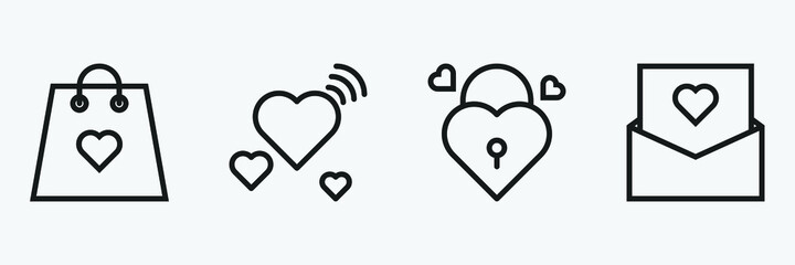 Editable Set Of Valentine Icon Line Art Icon Using For Presentation, Website And Application