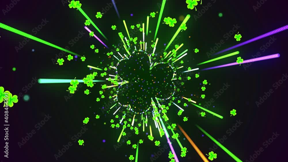 Poster abstract sweet green shiny particles three leafed clover shape saint patrick's day with light streak