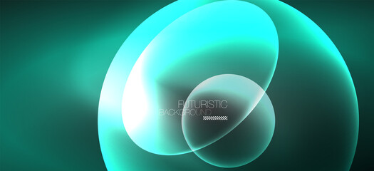 Neon ellipses abstract backgrounds. Shiny bright round shapes glowing in the dark. Vector futuristic illustrations for covers, banners, flyers and posters and other