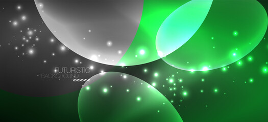 Neon ellipses abstract backgrounds. Shiny bright round shapes glowing in the dark. Vector futuristic illustrations for covers, banners, flyers and posters and other