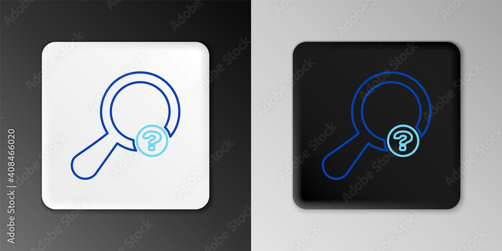 Poster line unknown search icon isolated on grey background. magnifying glass and question mark. colorful o