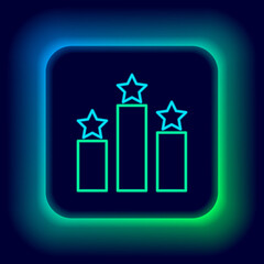 Glowing neon line Ranking star icon isolated on black background. Star rating system. Favorite, best rating, award symbol. Colorful outline concept. Vector.