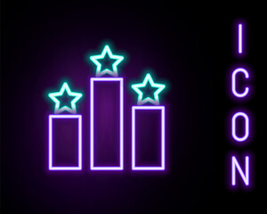Glowing neon line Ranking star icon isolated on black background. Star rating system. Favorite, best rating, award symbol. Colorful outline concept. Vector.