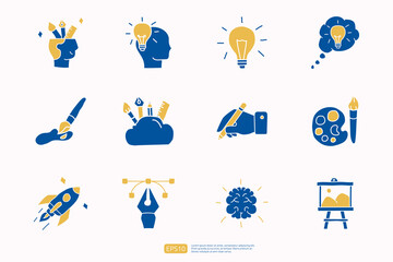 Fototapeta premium creativity related doodle icon concept with brain symbol. Creative design, idea, Inspiration, brainstorming, startup and think vector illustration