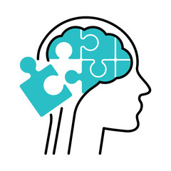 Human profile with puzzle pieces as a brain metaphor