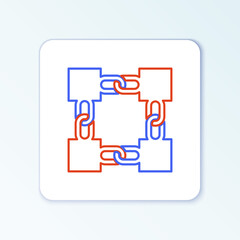 Fototapeta premium Line Blockchain technology icon isolated on white background. Cryptocurrency data. Abstract geometric block chain network technology business. Colorful outline concept. Vector.