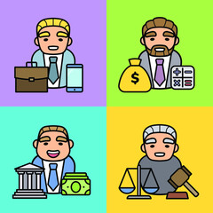 Set of people's professions icons. Male characters in different roles. Vector illustration
