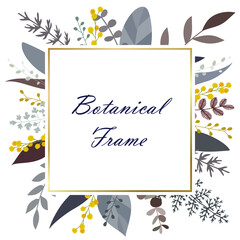Illustration material of botanical frame with flowers and leaves (vector, white background, cutout)