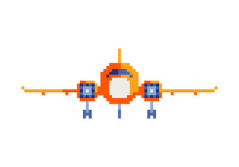 Pixel art Airplane. 8-bit. Retro video game sprite. Isolated vector illustration.